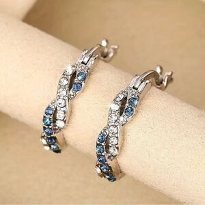 Blue & Clear gemstone Hoop Earring NWT